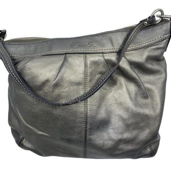 coach large silver gray leather shoulder bag - Picture 1 of 10